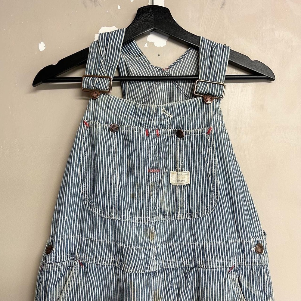 Vintage Big Mac Hickory Striped Denim Overalls Mens 35x31.5 Blue White 60s 70s